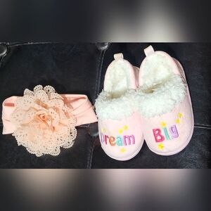 Wonder Nation Baby Girl "Dream Big" Aline Slippers 4&Head Band